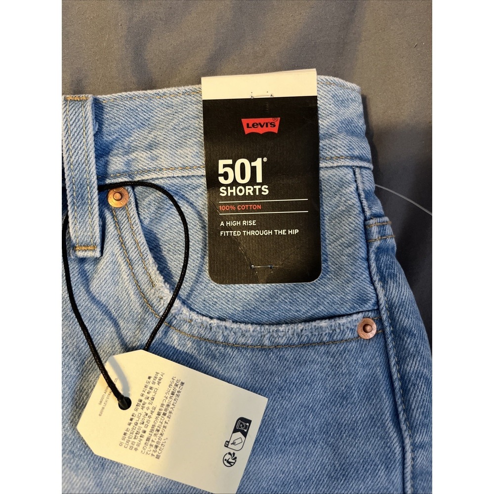 Levis 501 Shorts SZ 25 Cut Off Denim Button‎ Fly High Rise Distressed Raw Hem - Picture 2 of 4